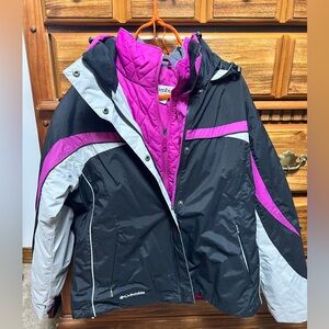 Women’s Columbia Black and Fuschia 3n1 Interchange Ski Jacket size L NWOT Y2K